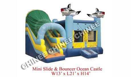 T5-136 shark inflatable castle bouncer house combo with slide