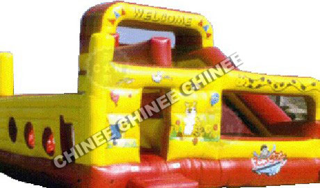 T8-103 Cartoon Red and Yellow Double Lanes Inflatable Slide