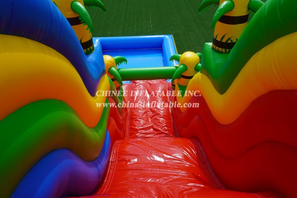 T8-1410B Outdoor tropical inflatable wave water slide with pool