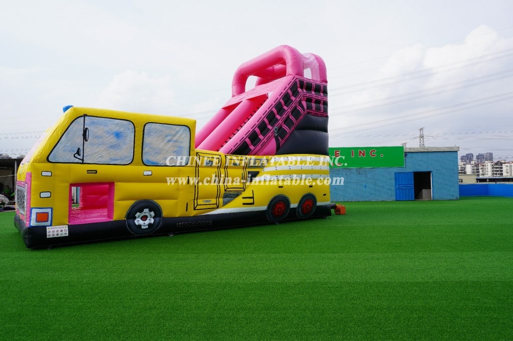 T8-457 Inflatable fire truck with slide