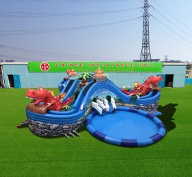 Pool2-729 Dinosaur Inflatable Jurassic Park With Slide And Pool