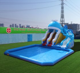 Pool2-731 whale Inflatable Slide with pool