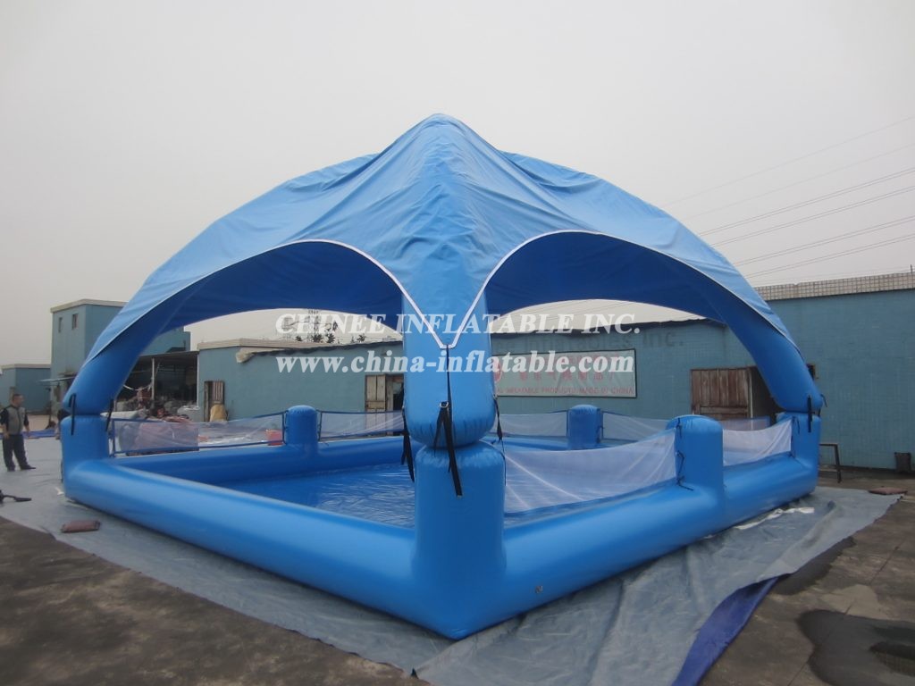 Pool2-558 Large Blue Inflatable Pool with Tent