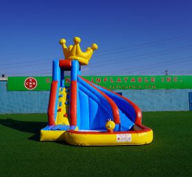 T8-1334 PVC  trampoline outdoor kids pool water slide combo with crown on top