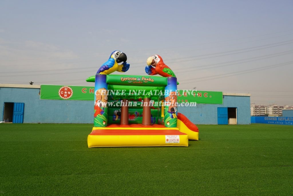 T2-005B inflatable combo with slide palm trees parrot animal theme