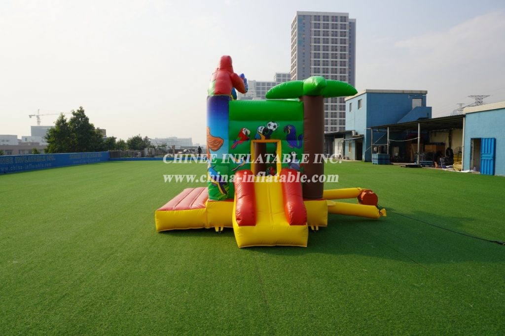 T2-005B inflatable combo with slide palm trees parrot animal theme