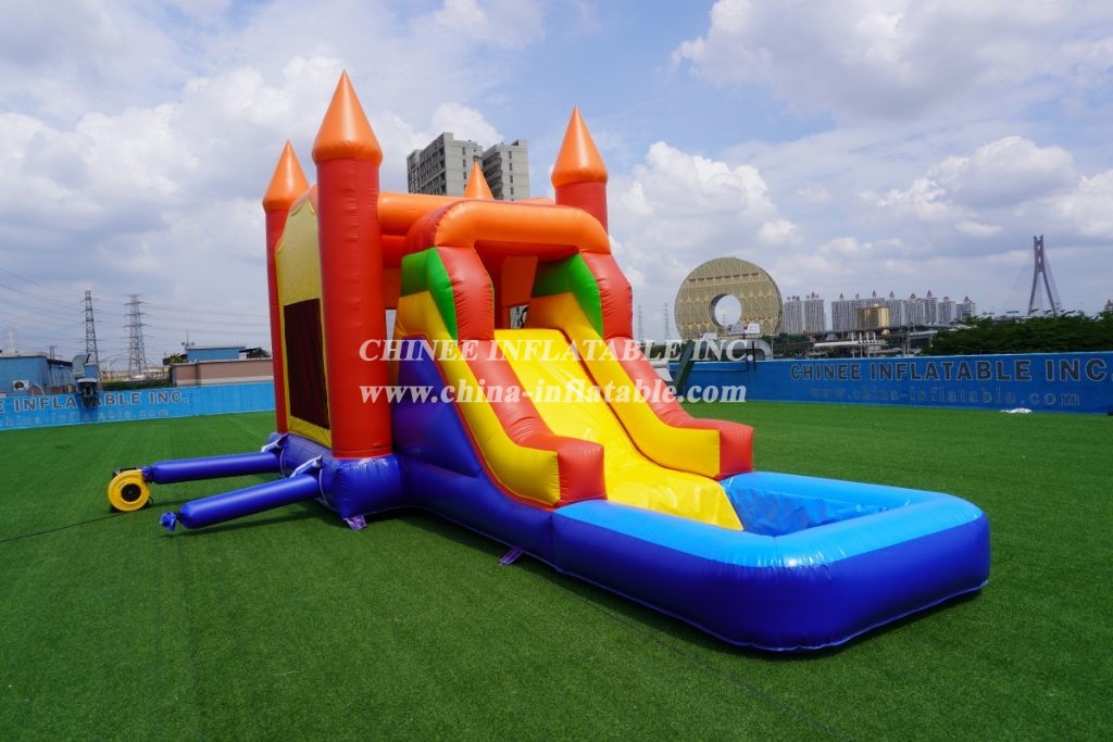 T2-3343B  Bounce house combo with slide wet slide with pool