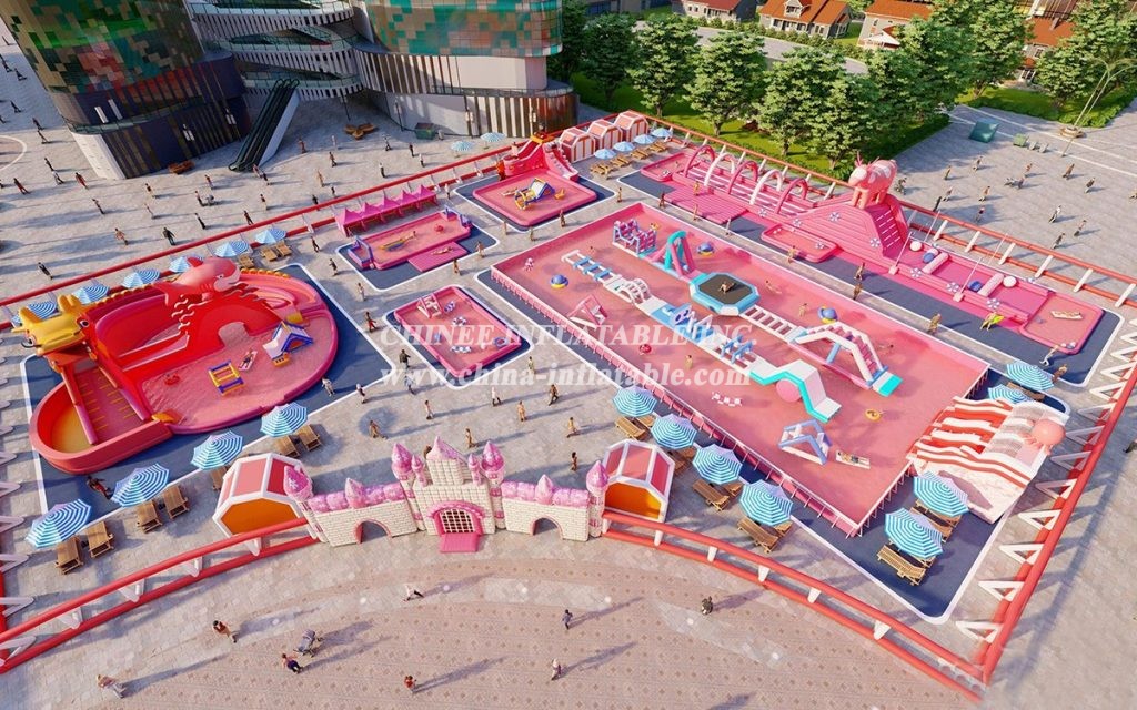 IS11-4006 Giant pink Inflatable Zone water theme park