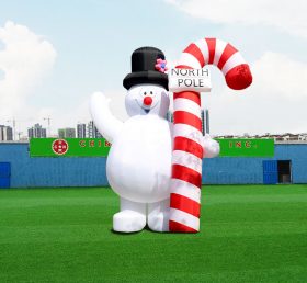 C1-218 Inflatable Christmas Snowman With Candy Cane