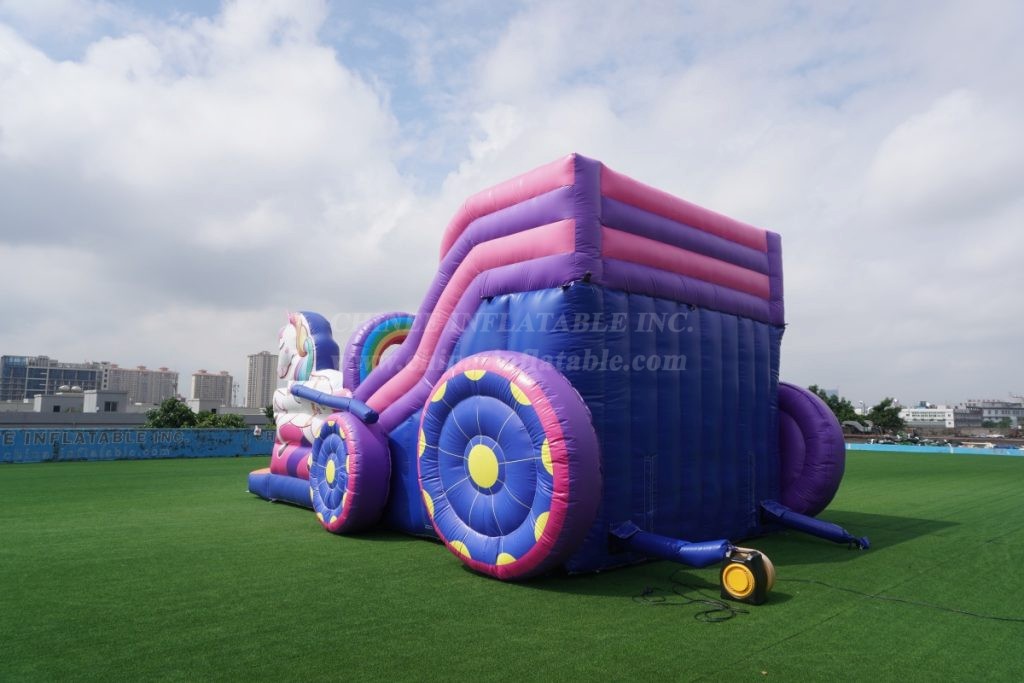 T8-4183 Rainbow Unicorn Carriage Double Inflatable Slide