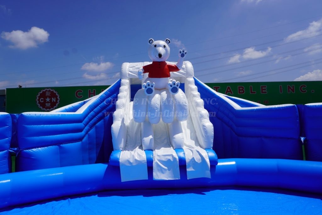 Pool2-740 Frozen World Polar Bear Inflatable Slide & Pool